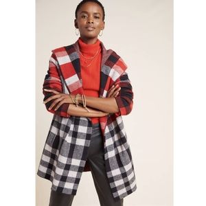 Anthropologie Field Flower Plaid Cressida Coat with Hood Size M